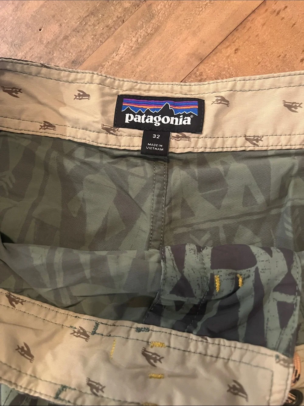 Patagonia Men’s Green Tribal Print Swim Trunks